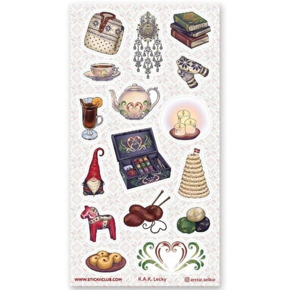 3 for $15 - Old-Fashioned Nordic Winter Stickers -‎ 1 Sticker Sheet - NEW - Picture 1 of 4